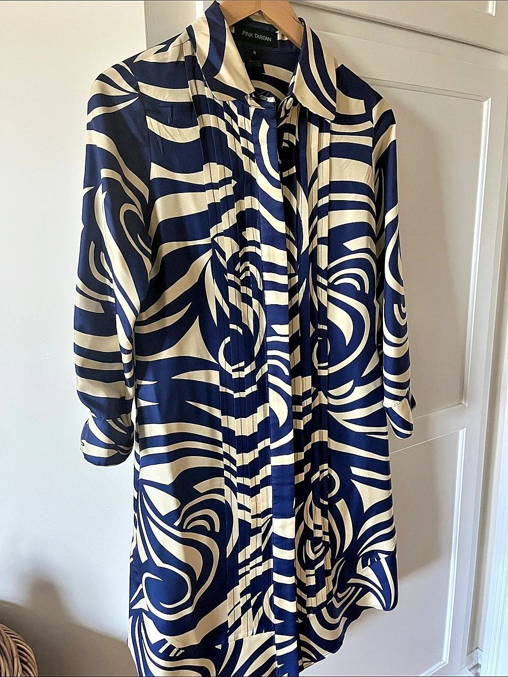 Pink Tartan Abstract Print Midi Dress Size 6 Like New